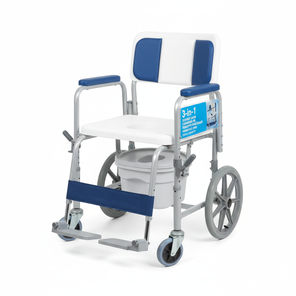 3-in-1 Adjustable Shower Chair, with Back & Arms, Height Adjustable, Bedside Commode, Non-Slip, White