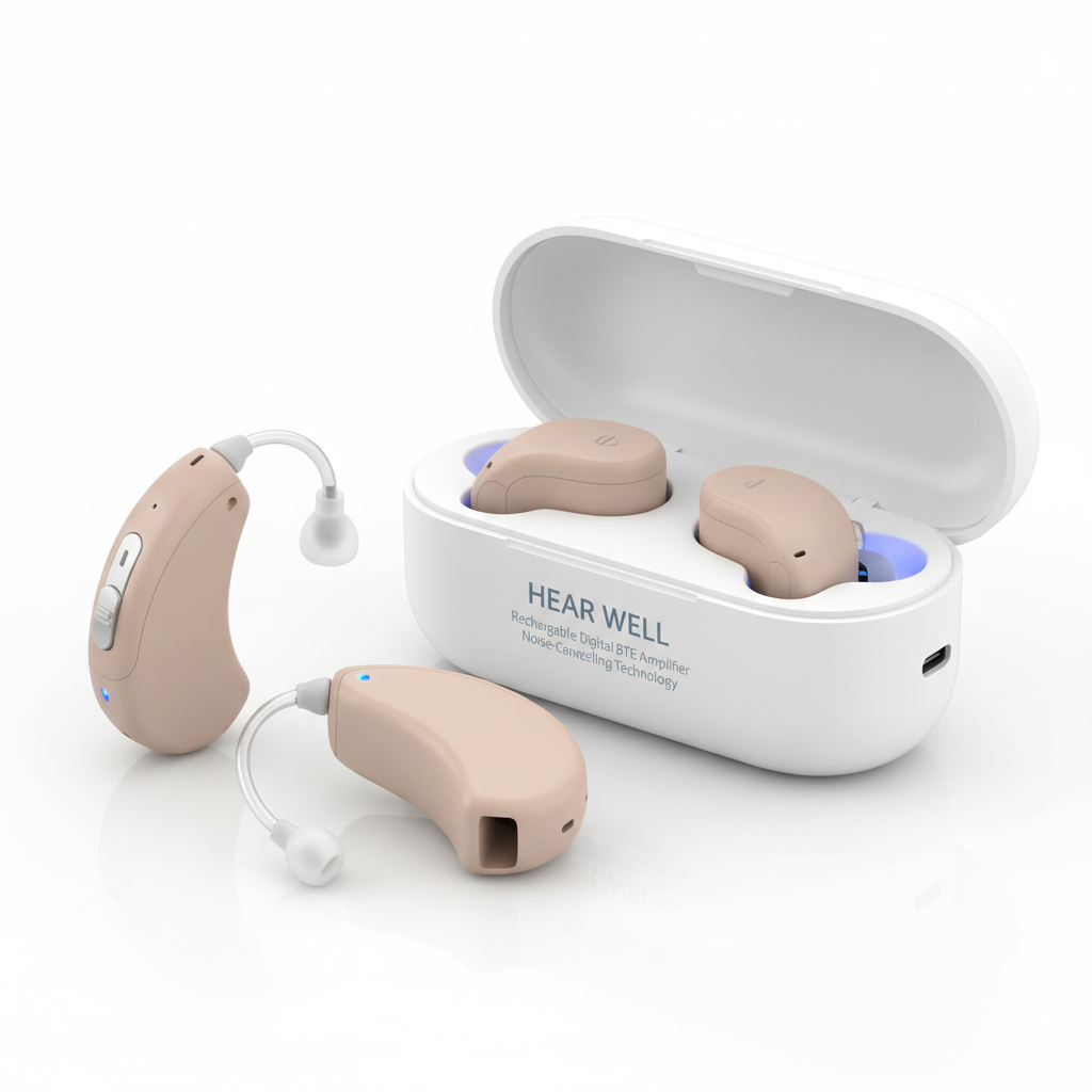 Hearing Aids for Seniors, Rechargeable Hearing Amplifiers With Noise Cancelling and Volume Control, Digital In-Ear Hearing Assist Device with Charging Case and 8 Pair of Ear Domes