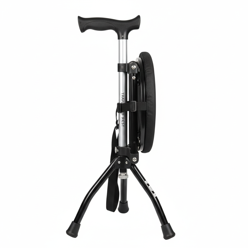 Lightweight Adjustable Folding Cane Seat with Light