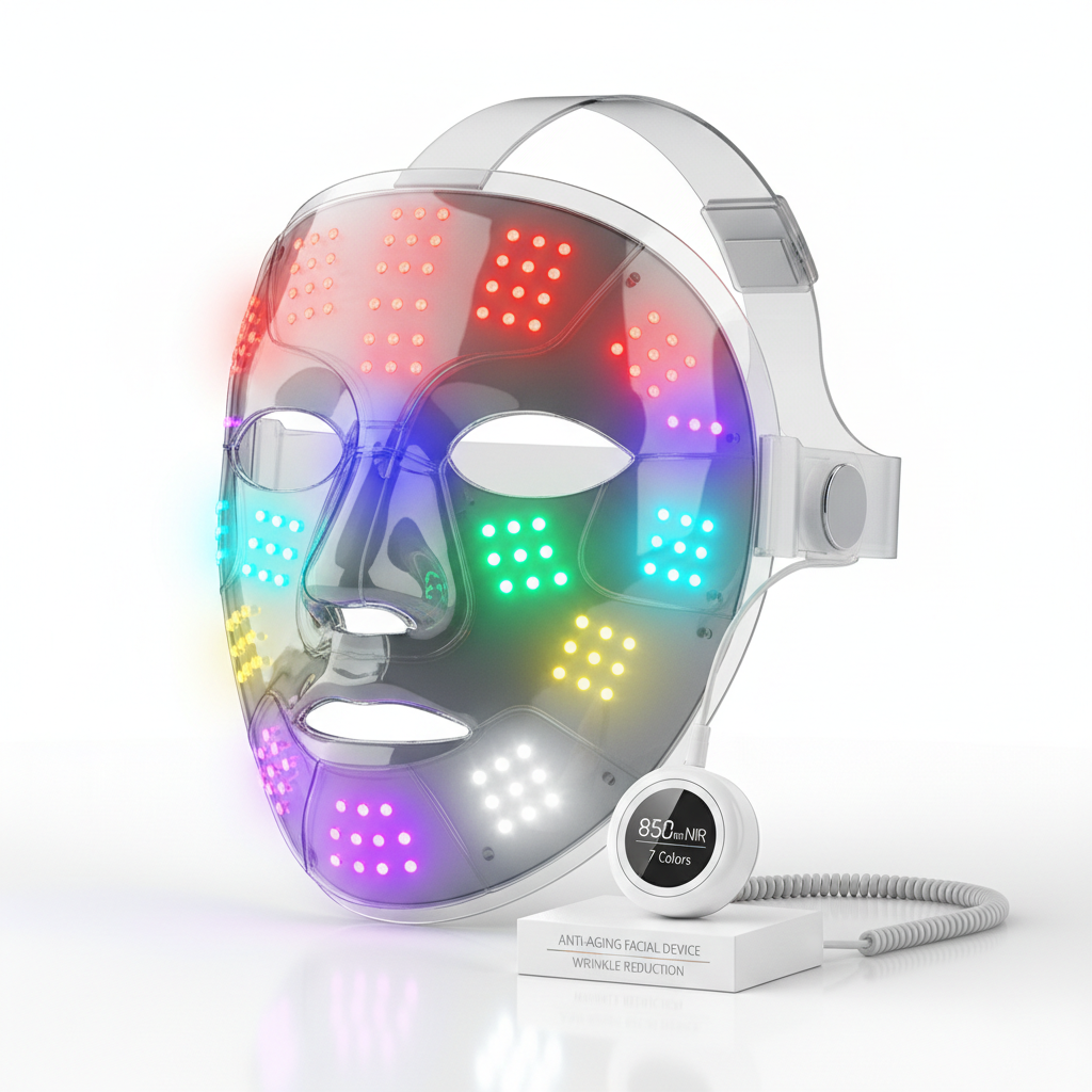 Red Light Therapy Mask, 7 Colors LED Face Mask Light Therapy with 850nm Near-infrared, Red Light Therapy for Face, Portable Facial Skin Care Device for Skin Health, Anti Aging, Wrinkle Reduction