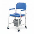 Rolling Shower Chair, Bedside Commode Wheelchair with Padded Seat, Backrest, for Seniors, Disabled, 300 lbs, Gray