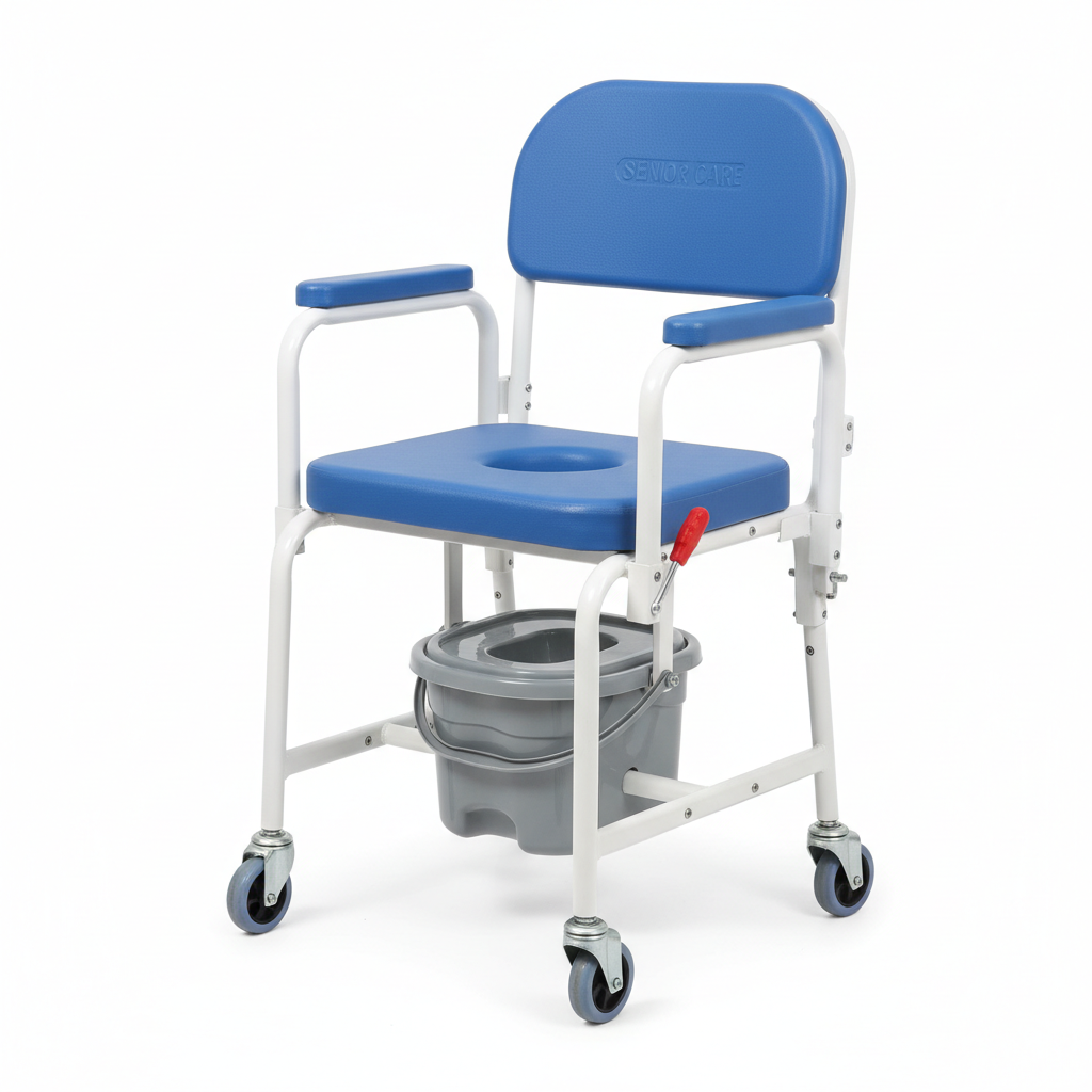 Rolling Shower Chair, Bedside Commode Wheelchair with Padded Seat, Backrest, for Seniors, Disabled, 300 lbs, Gray