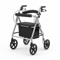 Senior Rollator Walker, Aluminum, Black, with Seat, Backrest, Adjustable Handle Height, and Storage Bag