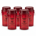 Translucent Red Sharps Container for Home Use, 1.25 Gallons. Pack of 5 Plastic Needle Disposal Containers. Biohazard Containers. Medical Sharps Containers for Home Use