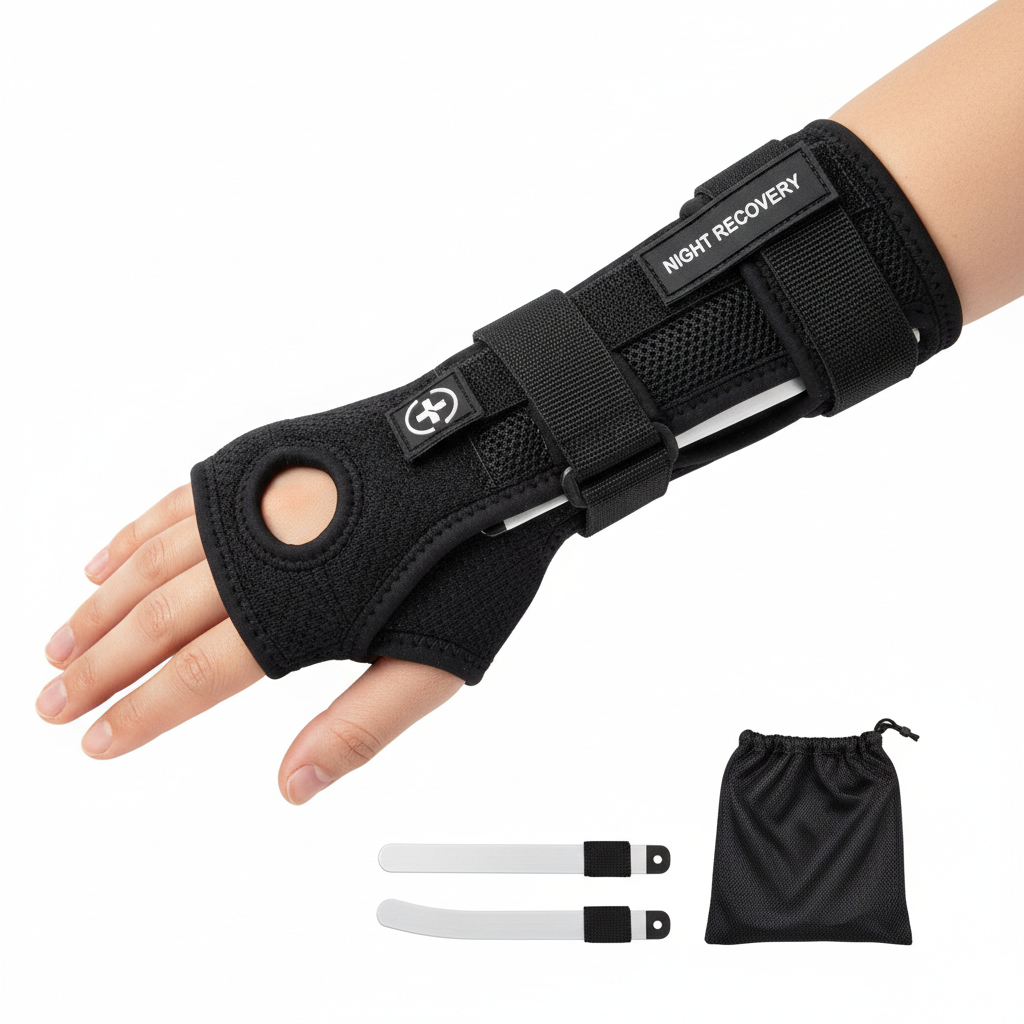 Wrist Support Brace Carpal Tunnel Wrist Brace Night Wrist Sleep Support Strap W/ Thumb Hole Removable Splint for Left Hand for Wrist Recovery Weightlifting